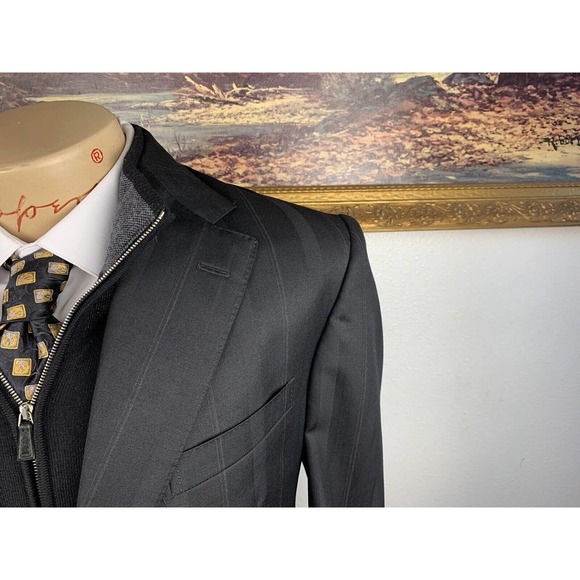 41L Gianni Versace Couture Black Striped Blazer Suit Jacket - Picture 5 of 13